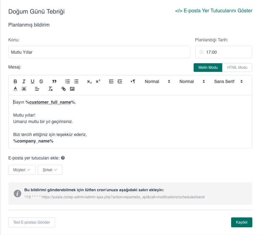Doğum Günü Tebriği için E-posta Şablon Örneği