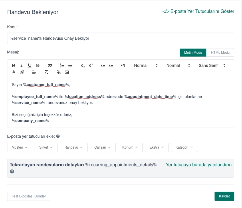 Bekleyen Randevu için E-Posta Şablon Örneği