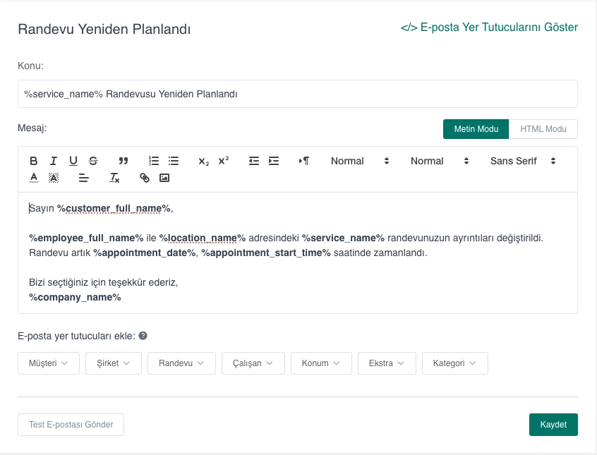 Yeniden Planlanan Randevu için E-posta Şablon Örneği